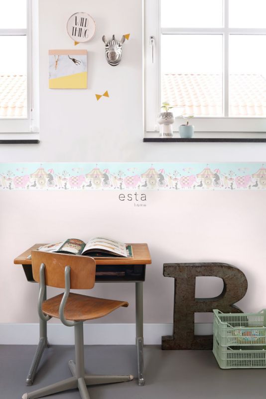 obramowanie tapety ESTAhome figury cyrkowe jasnego różu,jasnoniebieskimIbeżowym 500 x 26.5 cm - 1 szt.