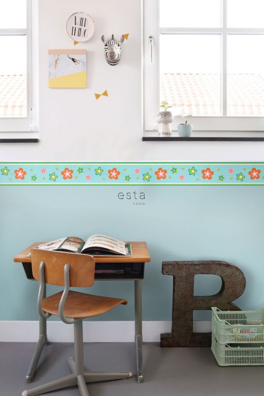 obramowanie tapety ESTAhome kwiaty turkusowymIpomarańczowym 500 x 13.25 cm - 1 szt.
