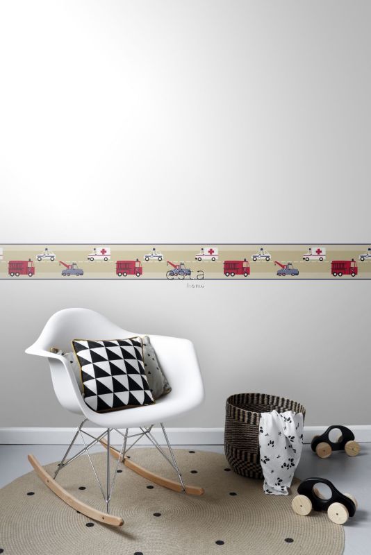 obramowanie tapety ESTAhome wóz strażacki i samochód policyjny beżowym,czerwonymIniebieskim 500 x 17.6 cm - 1 szt.