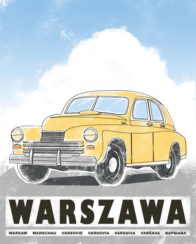 Obraz 40 x 50 cm plakat Warszawa auto