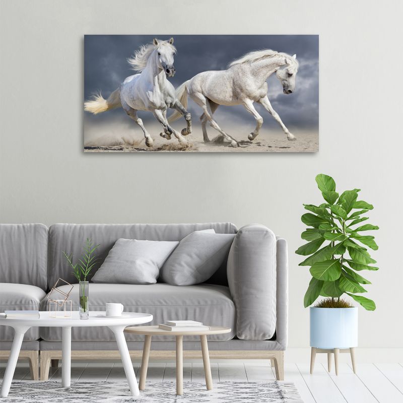Obraz canvas Tulup Plaża białe konie 125x50 cm 1 szt.