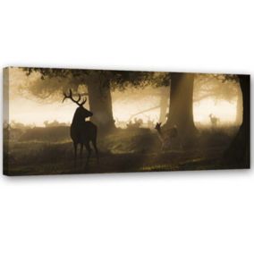 Obraz dekoracja do salonu biura Feeby Jelenie we mgle Beżowy 90x30cm 1szt