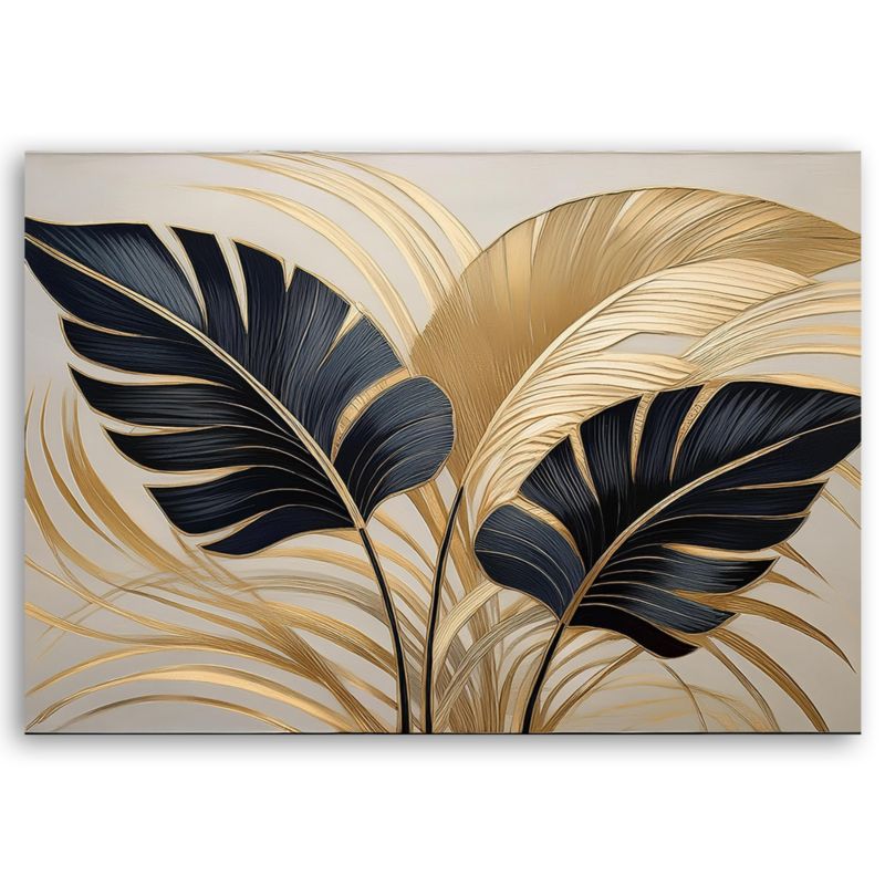 Obraz dekoracja do salonu Feeby Liście Palmy Boho Złoty 60x40 cm 1szt