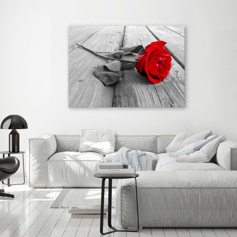 Obraz dekoracja do salonu sypialni Feeby Czerwona Róża na pomoście Szary 100x70cm 1szt