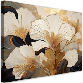 Obraz dekoracja do salonu sypialni Feeby Ginko Liście Beżowy 100x70 cm 1szt