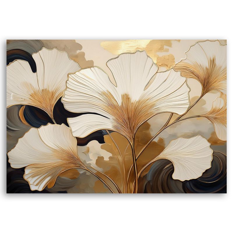 Obraz dekoracja do salonu sypialni Feeby Ginko Liście Beżowy 100x70 cm 1szt