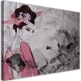 Obraz dekoracja do salonu sypialni Feeby Japońska Gejsza Różowy 120x80cm 1szt