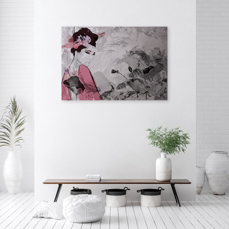 Obraz dekoracja do salonu sypialni Feeby Japońska Gejsza Różowy 120x80cm 1szt