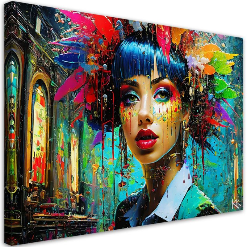 Obraz dekoracja do salonu sypialni Feeby Kolorowa Kobieta Abstrakcja 90x60 cm 1szt