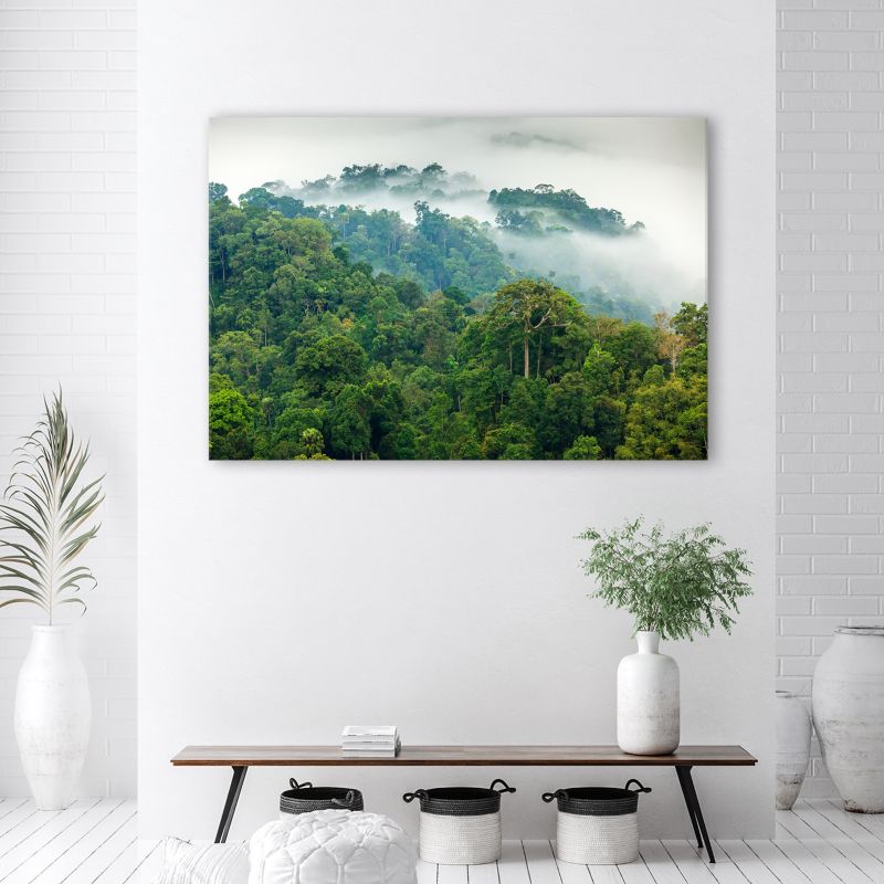 Obraz dekoracja do salonu sypialni Feeby Las we mgle pejzaż Zielony 90x60cm 1szt
