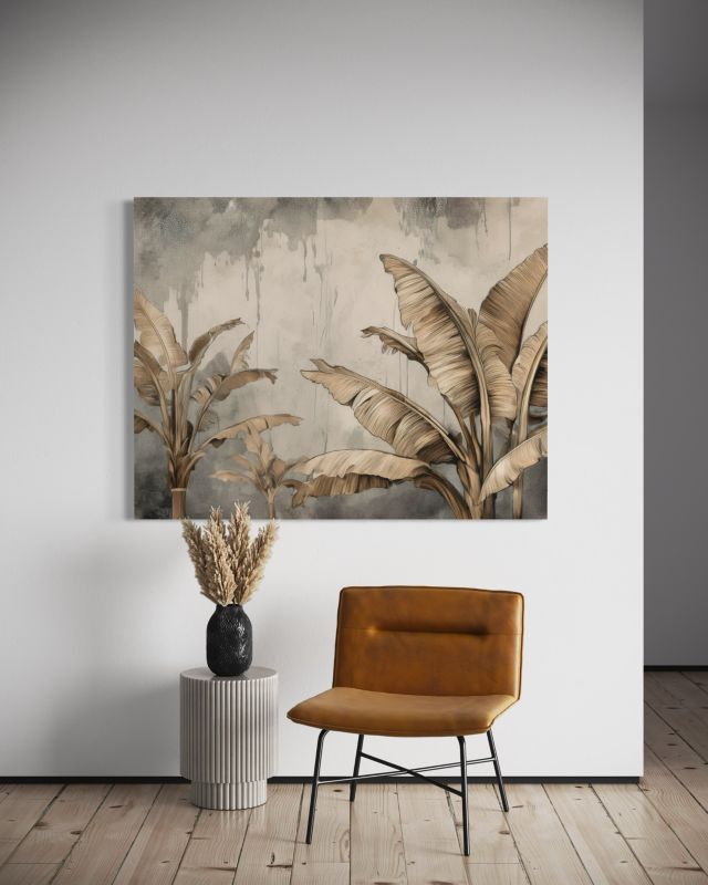 Obraz dekoracja do salonu sypialni Feeby Liście Egzotyczne Beżowy 120x80 cm 1szt