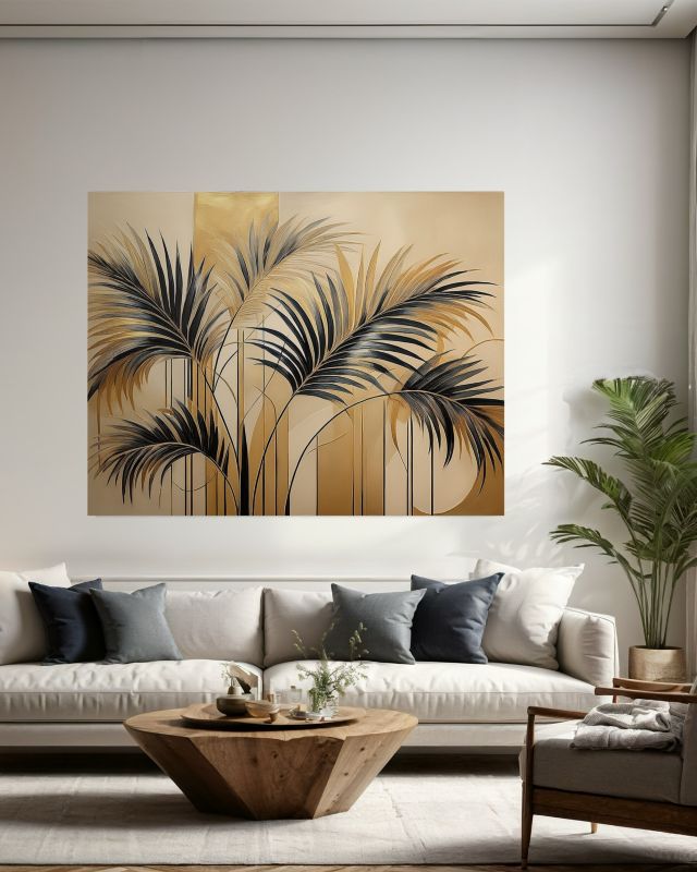 Obraz dekoracja do salonu sypialni Feeby Liście Złoty Minimalizm 120x80 cm 1szt