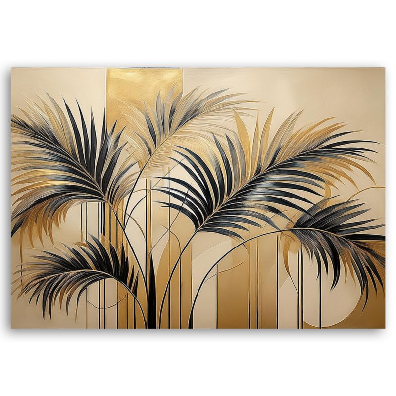 Obraz dekoracja do salonu sypialni Feeby Liście Złoty Minimalizm 120x80 cm 1szt