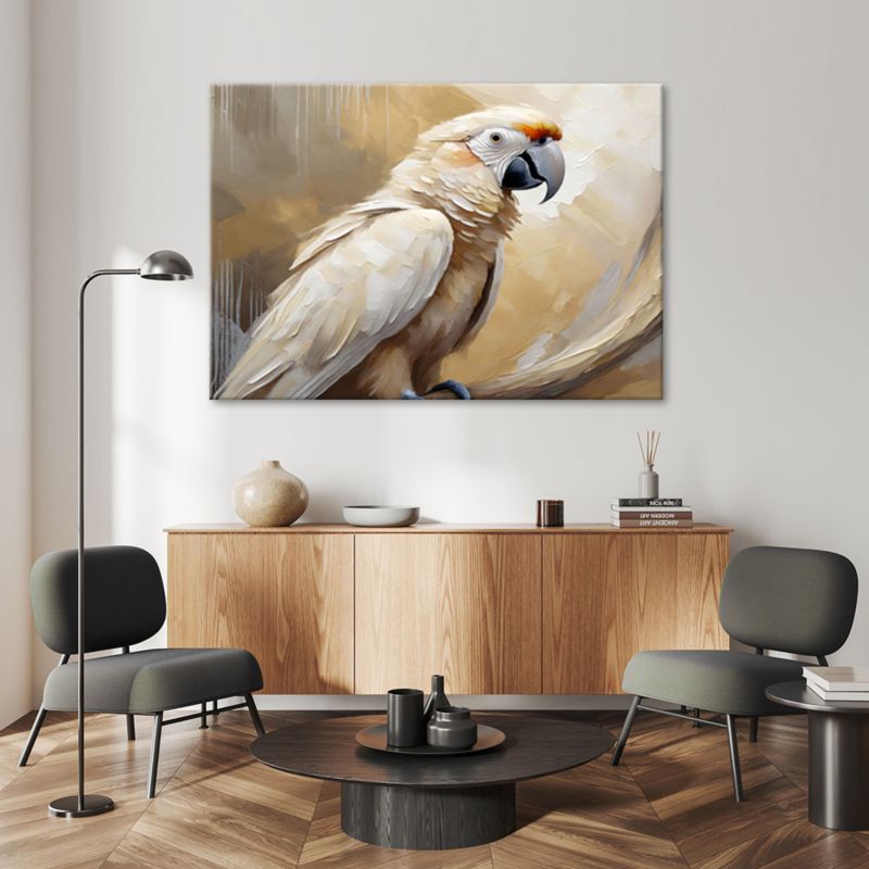 Obraz dekoracja do salonu sypialni Feeby Papuga Ptaki Beżowy 120x80 cm 1szt