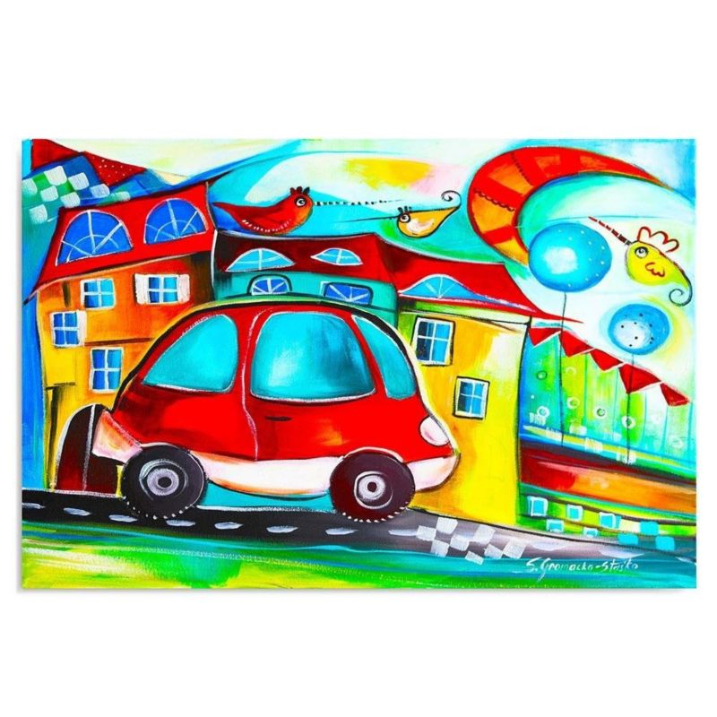Obraz do pokoju chłopca Feeby Czerwony samochodzik 60x40cm 1szt
