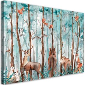 Obraz do pokoju dziecka Feeby Zwierzęta Jeleń Niedźwiedź Lis kolorowy 120x80cm 1szt