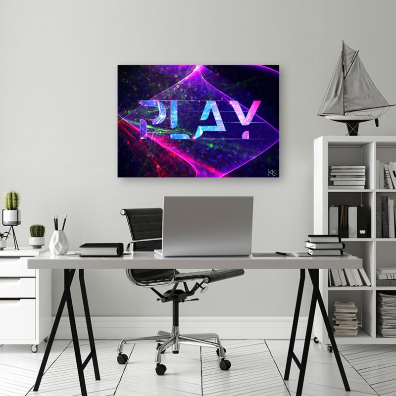 Obraz do pokoju gracza Feeby Napis Play Fioletowy 120x80cm 1szt