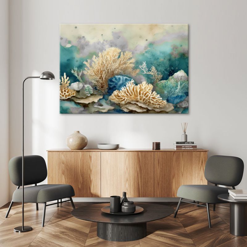 Obraz do salonu łazienki Feeby Koralowce morskie Rozgwiazdy Turkusowy 120x80 cm 1szt