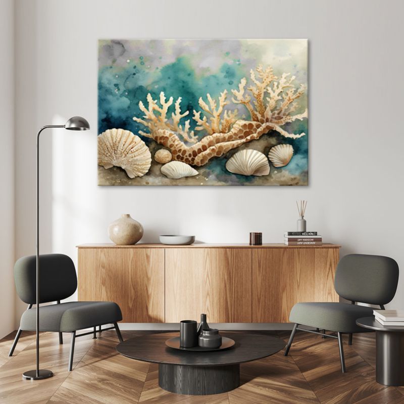 Obraz do salonu łazienki Feeby Muszle Rozgwiazdy Ocean Turkusowy 90x60 cm 1szt