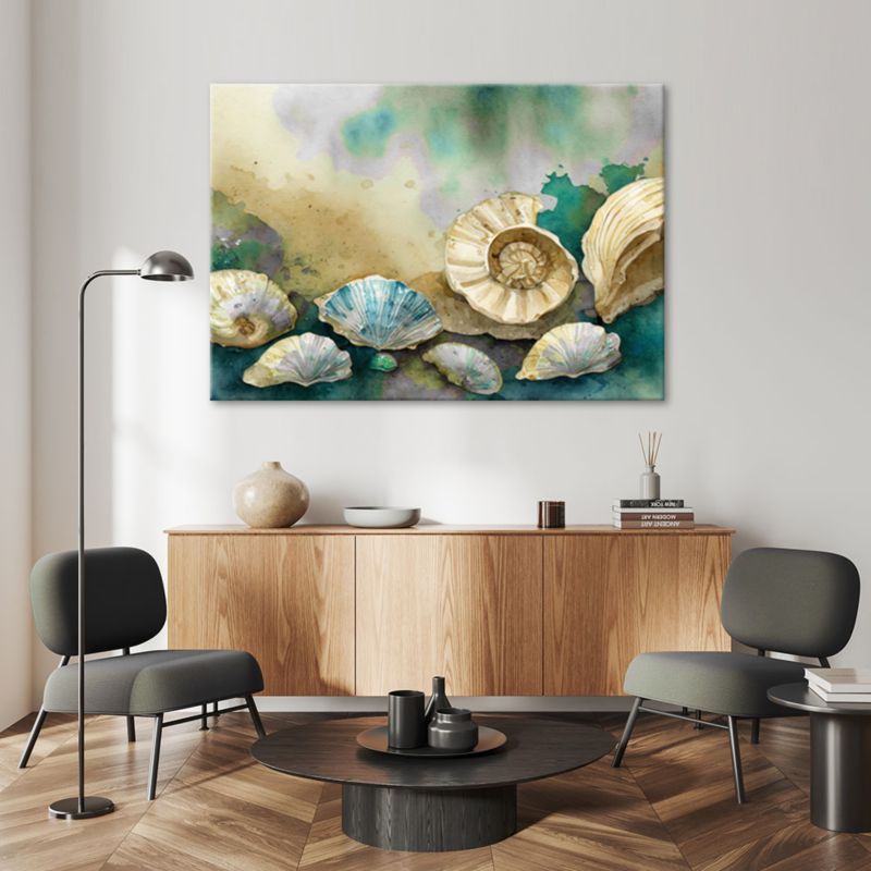 Obraz do salonu łazienki Feeby Muszle Turkusowy Akryl 90x60 cm 1szt