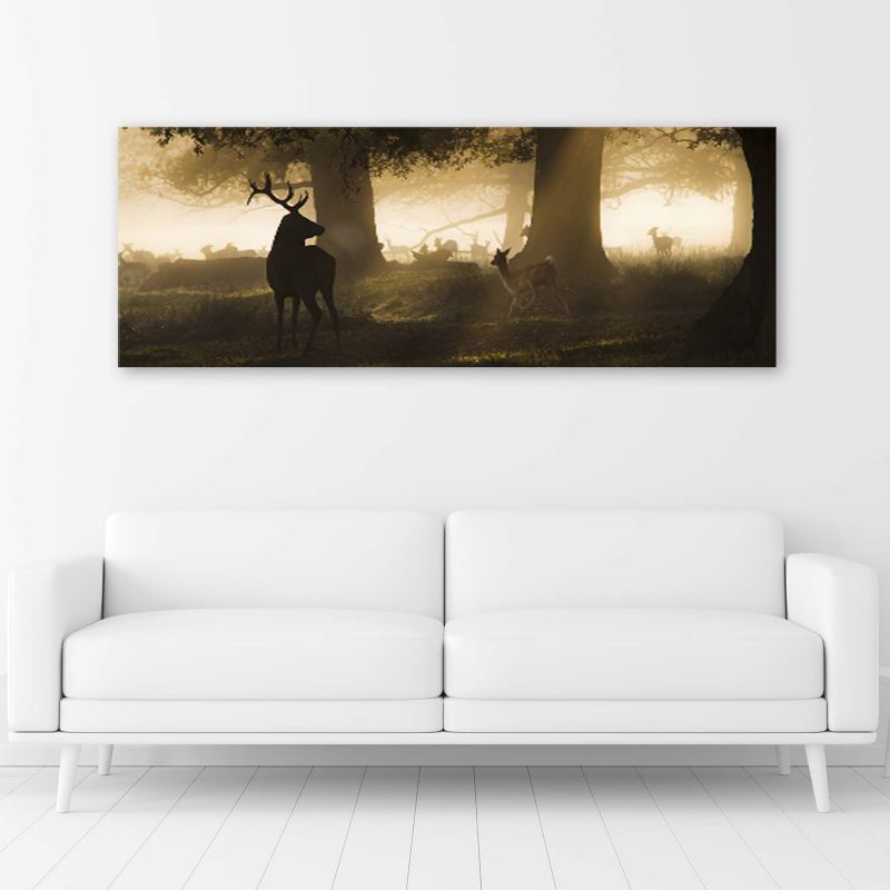 Obraz do salonu biura Feeby Jelenie we mgle Beżowy 120x40cm 1szt