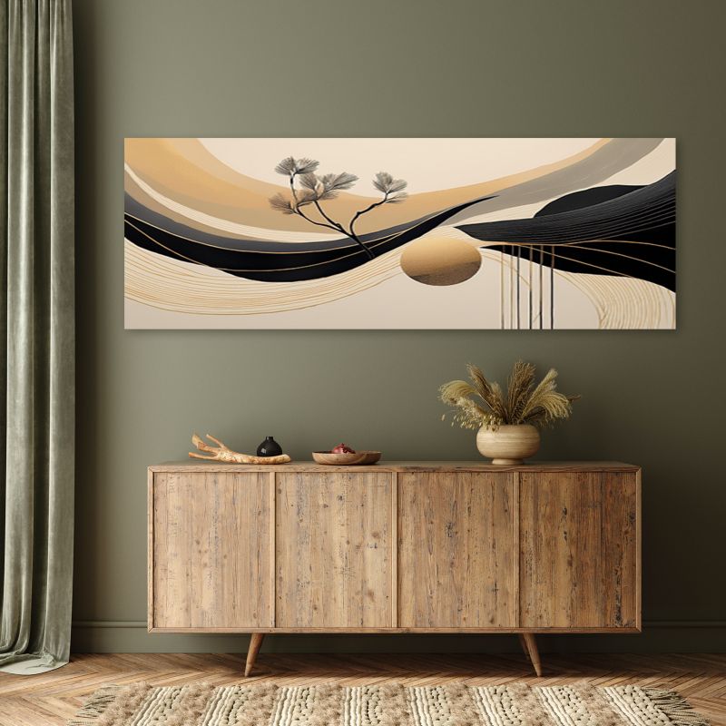 Obraz do salonu Feeby Abstrakcja Geometryczna Drzewo Beżowy 90x30 cm 1 szt