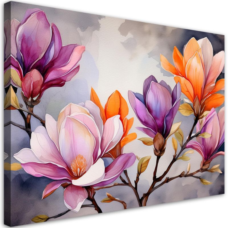 Obraz do salonu Feeby Kwiaty Pomarańczowy Fioletowy 60x40 cm 1szt