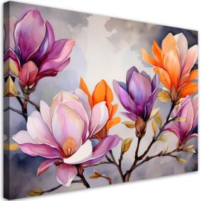Obraz do salonu Feeby Kwiaty Pomarańczowy Fioletowy 60x40 cm 1szt