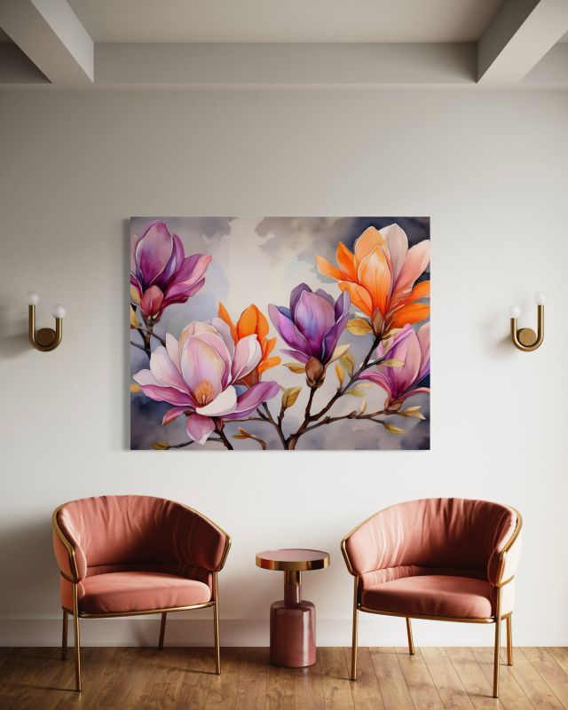 Obraz do salonu Feeby Kwiaty Pomarańczowy Fioletowy 60x40 cm 1szt