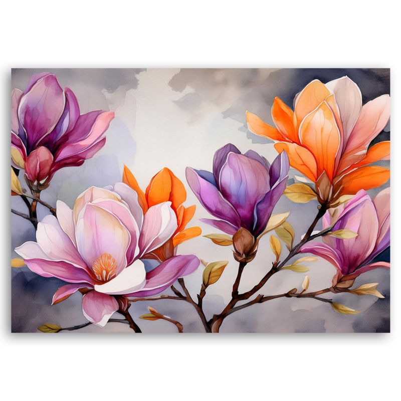 Obraz do salonu Feeby Kwiaty Pomarańczowy Fioletowy 60x40 cm 1szt