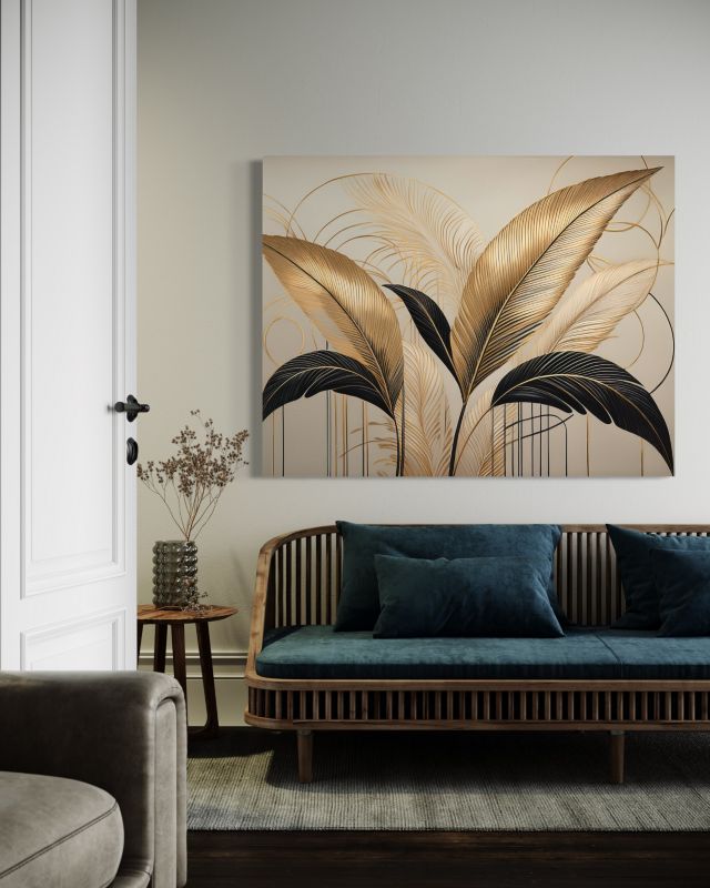 Obraz do salonu Feeby Liście Boho Botanika Beżowy 90x60 cm 1szt