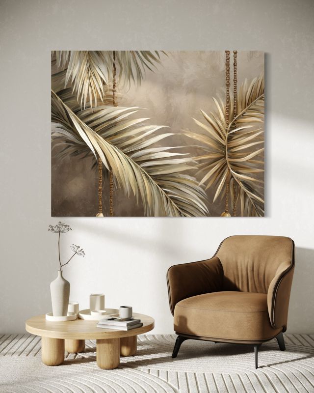 Obraz do salonu Feeby Liście Kompozycja Boho Beżowy 100x70 cm 1szt
