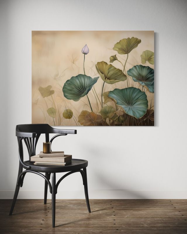 Obraz do salonu Feeby Liście Lilie wodne Beżowy 60x40 cm 1szt