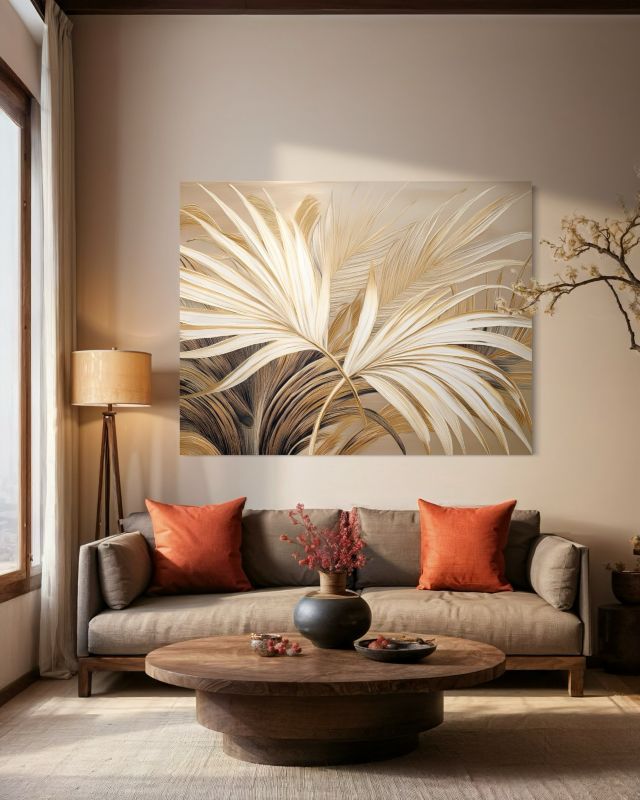 Obraz do salonu Feeby Liście Tropikalne w Beżu 60x40 cm 1szt