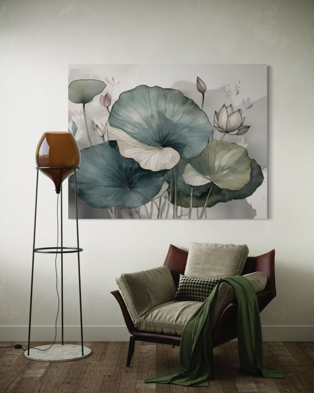 Obraz do salonu Feeby Lilie wodne Kwiaty Zielony 100x70 cm 1szt