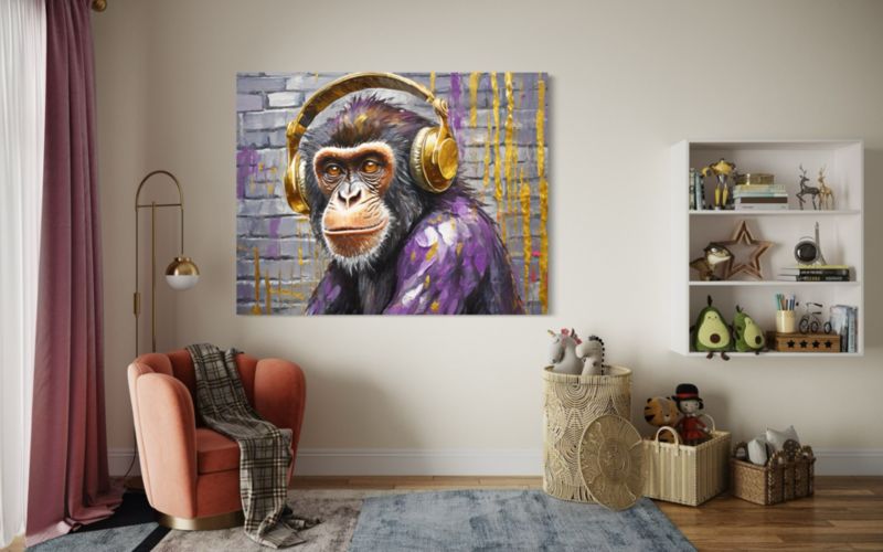 Obraz do salonu Feeby Małpa w Słuchawkach 60x40 cm 1szt