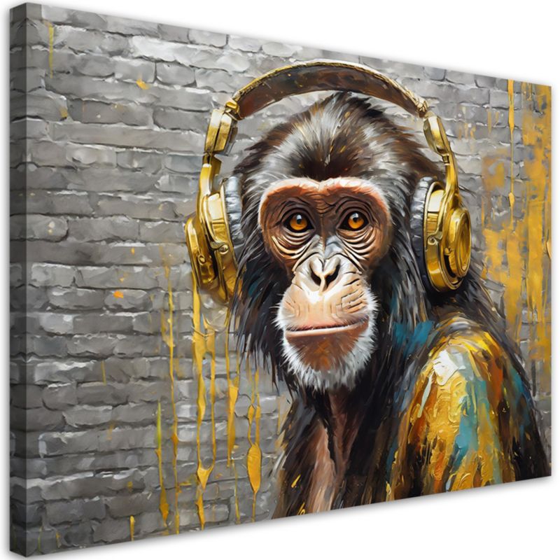 Obraz do salonu Feeby Małpa w Słuchawkach Muzyka 120x80 cm 1szt
