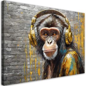 Obraz do salonu Feeby Małpa w Słuchawkach Muzyka 120x80 cm 1szt