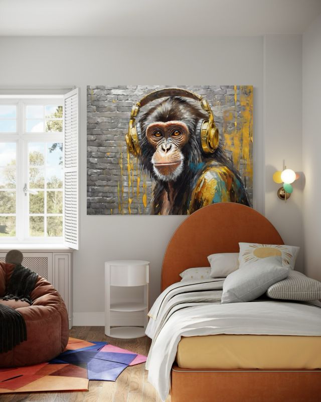 Obraz do salonu Feeby Małpa w Słuchawkach Muzyka 120x80 cm 1szt