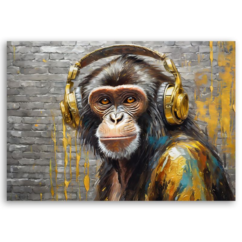 Obraz do salonu Feeby Małpa w Słuchawkach Muzyka 120x80 cm 1szt