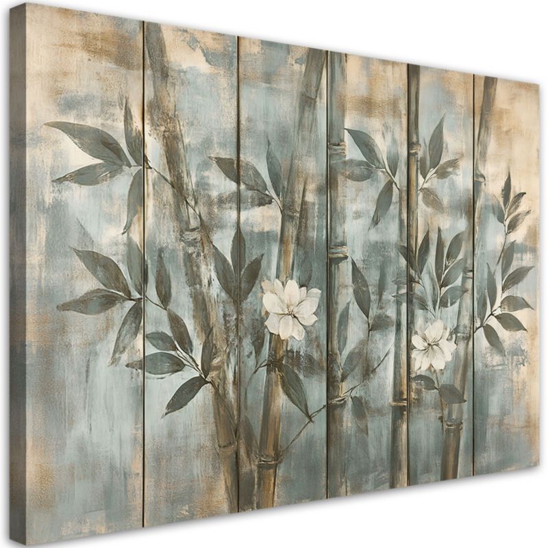 Obraz do salonu Feeby Pędy Bambusa Z Kwiatami Na Tle Z Fakturą 100x70 cm 1szt