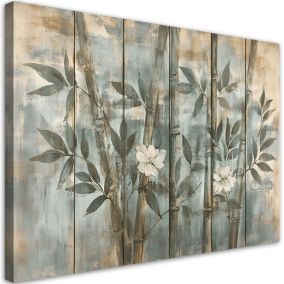Obraz do salonu Feeby Pędy Bambusa Z Kwiatami Na Tle Z Fakturą 100x70 cm 1szt