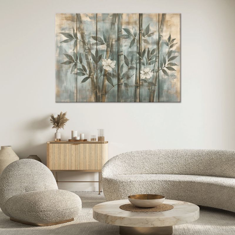Obraz do salonu Feeby Pędy Bambusa Z Kwiatami Na Tle Z Fakturą 100x70 cm 1szt