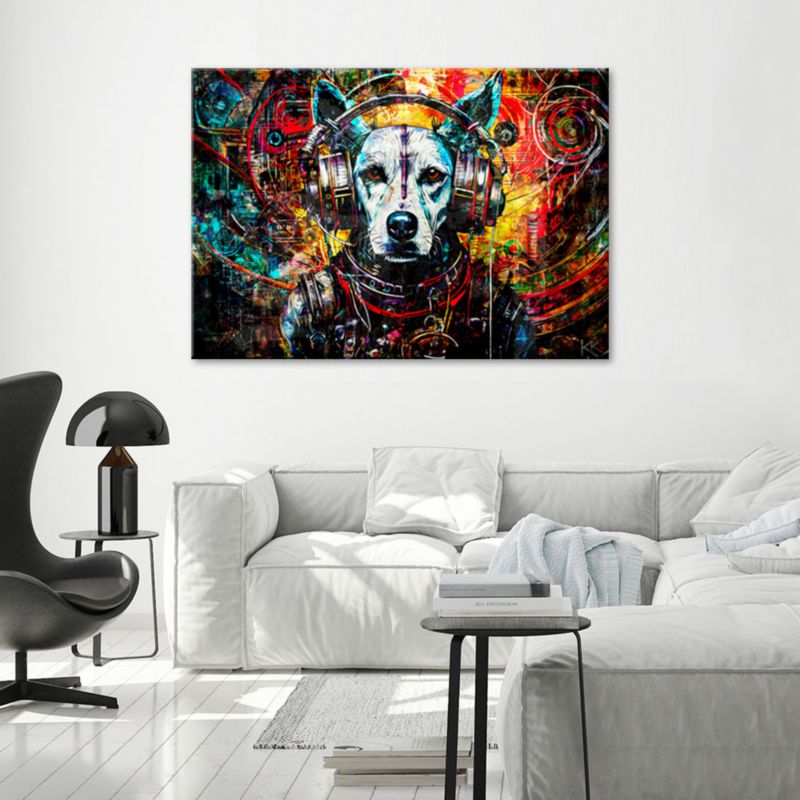 Obraz do salonu Feeby Pies w słuchawkach Kolorowy 100x70 cm 1szt