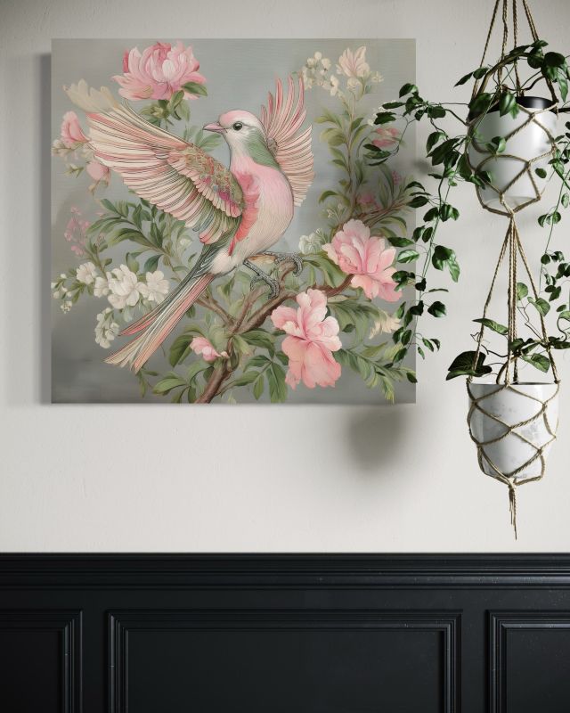 Obraz do salonu Feeby Ptak Shabby Chic Różowy 50x50 cm 1szt