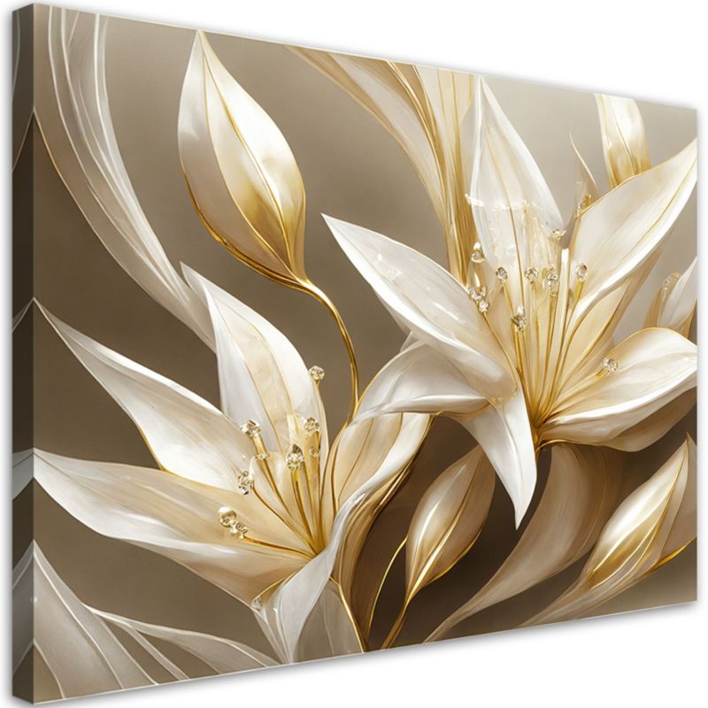 Obraz do salonu Feeby Stylowe Lilie Kwiaty w złocie 60x40 cm 1szt