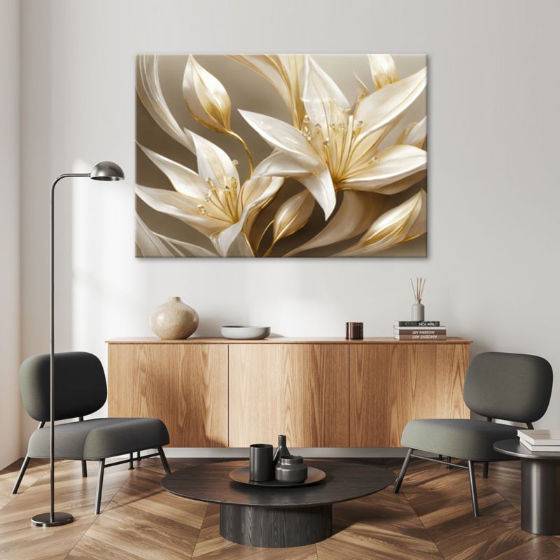 Obraz do salonu Feeby Stylowe Lilie Kwiaty w złocie 60x40 cm 1szt