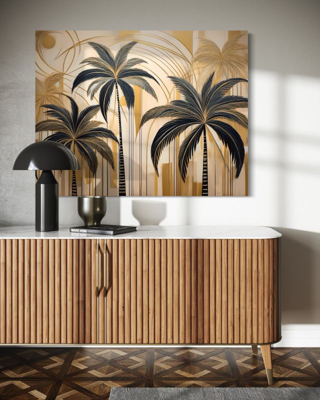 Obraz do salonu Feeby Tropikalne Palmy Złoty 120x80 cm 1szt