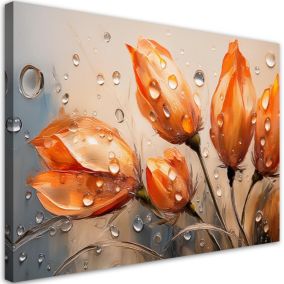 Obraz do salonu Feeby Tulipany Kwiaty Pomarańczowe Krople 60x40 cm 1 szt