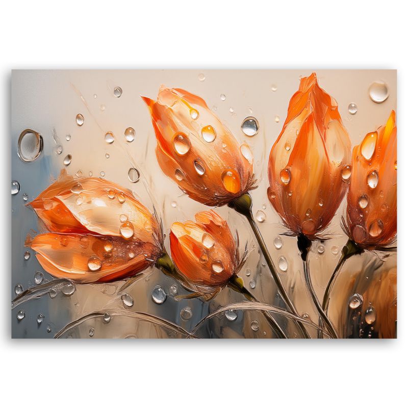 Obraz do salonu Feeby Tulipany Kwiaty Pomarańczowe Krople 60x40 cm 1 szt